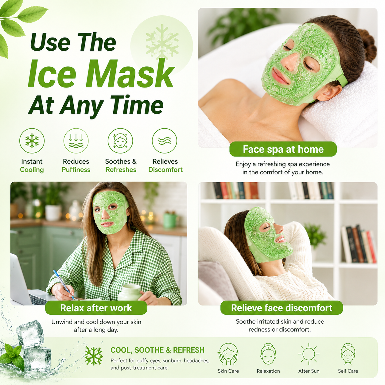 Full-Face Cool Gel Ice Mask | Ultimate Summer Cooling, Stress Relief & Sleep Therapy