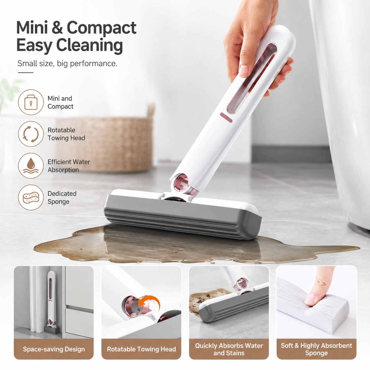 The Ultimate Portable Mini Mop | 2 Sponges | Wet & Dry Use |