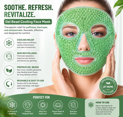 Full-Face Cool Gel Ice Mask | Ultimate Summer Cooling, Stress Relief & Sleep Therapy