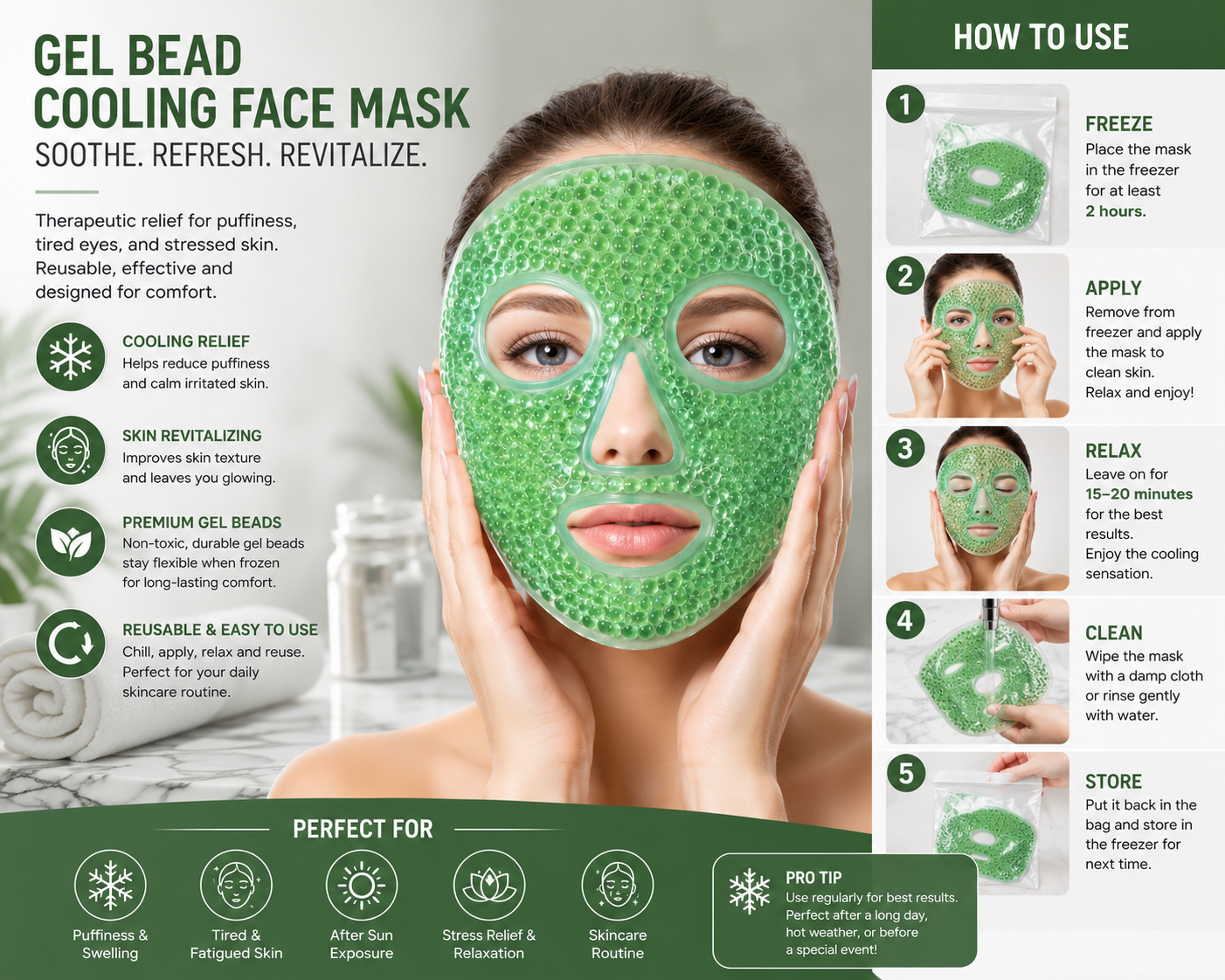 Full-Face Cool Gel Ice Mask | Ultimate Summer Cooling, Stress Relief & Sleep Therapy